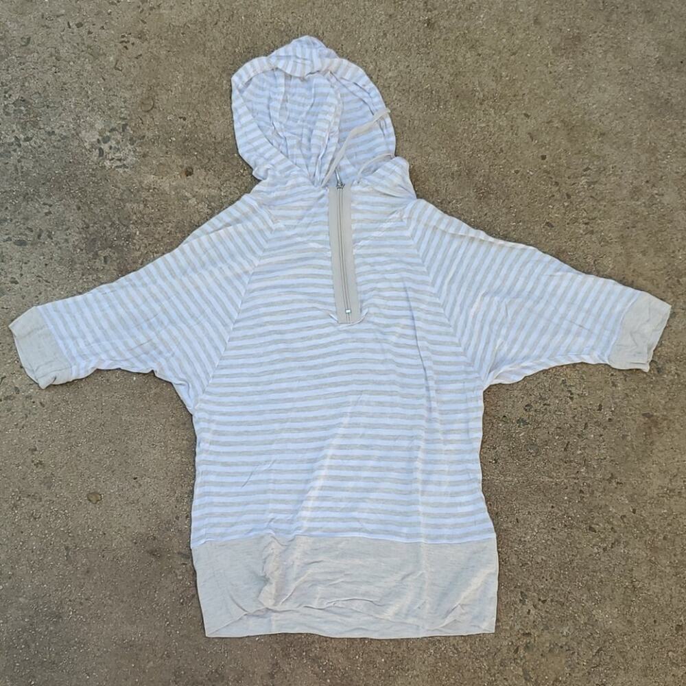 New York & Company Soho jeans quarter zip soft hoodie tan white stripe XS